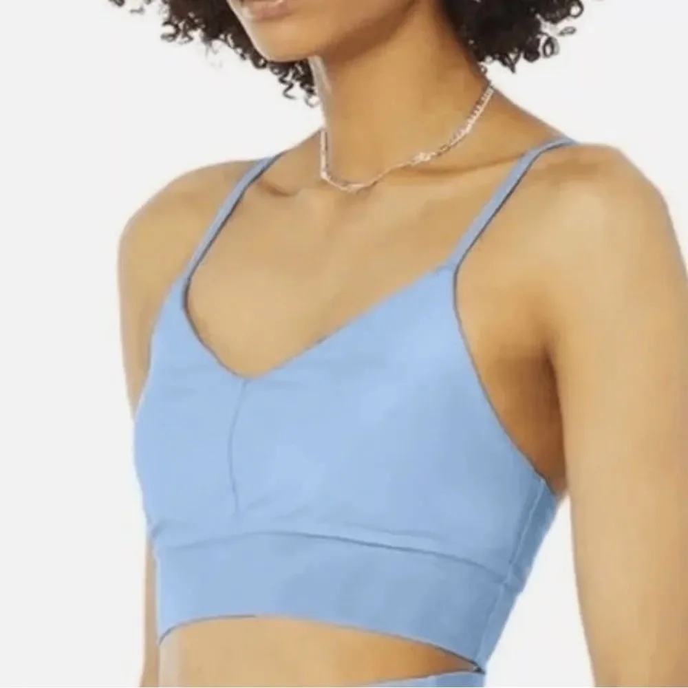 ALO YOGA | BLUE SKIES Lavish Longline Scoop-Neck Bralette SPORTS BRA SIZE SMALL